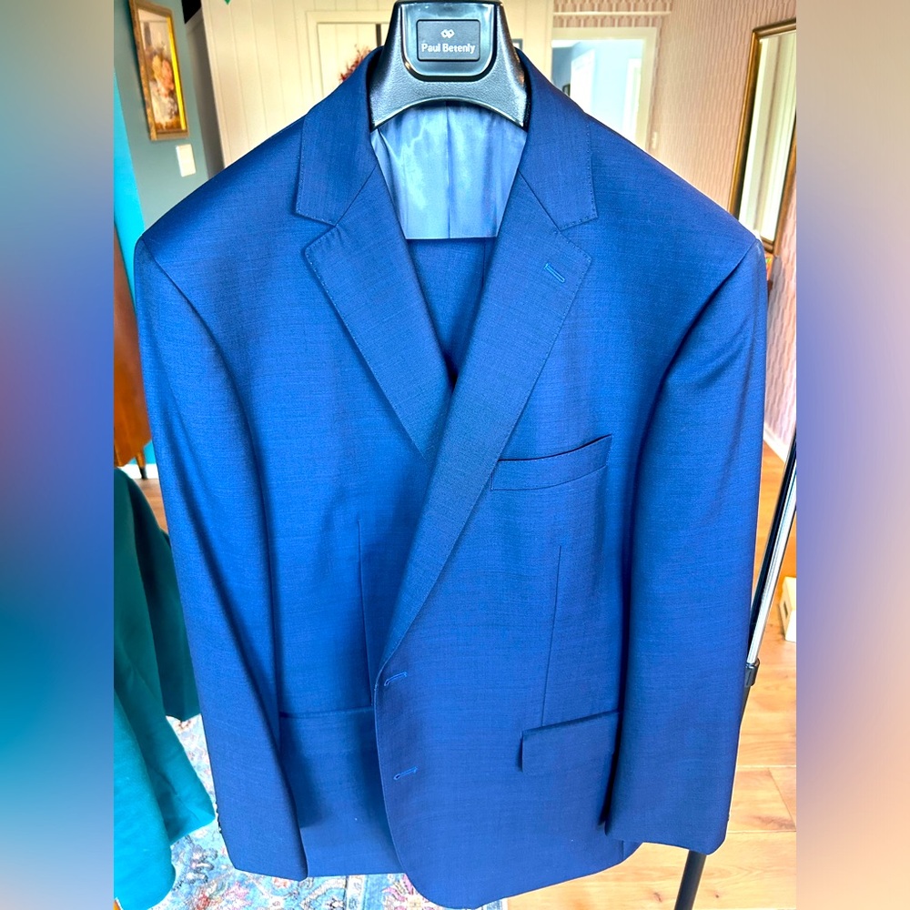 Paul Betenly cobalt blue suit — jacket: 46R — pants 41R — very good preowned